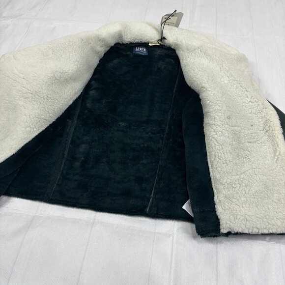 Levi’s Women’s Green Vegan Leather Sherpa Crop Moto Jacket Size Large. - Picture 13 of 16